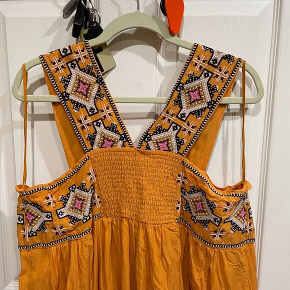 Anthropologie 1X Teofila Beaded Mini Cotton Tank Dress Beach Coverup - Picture 3 of 10